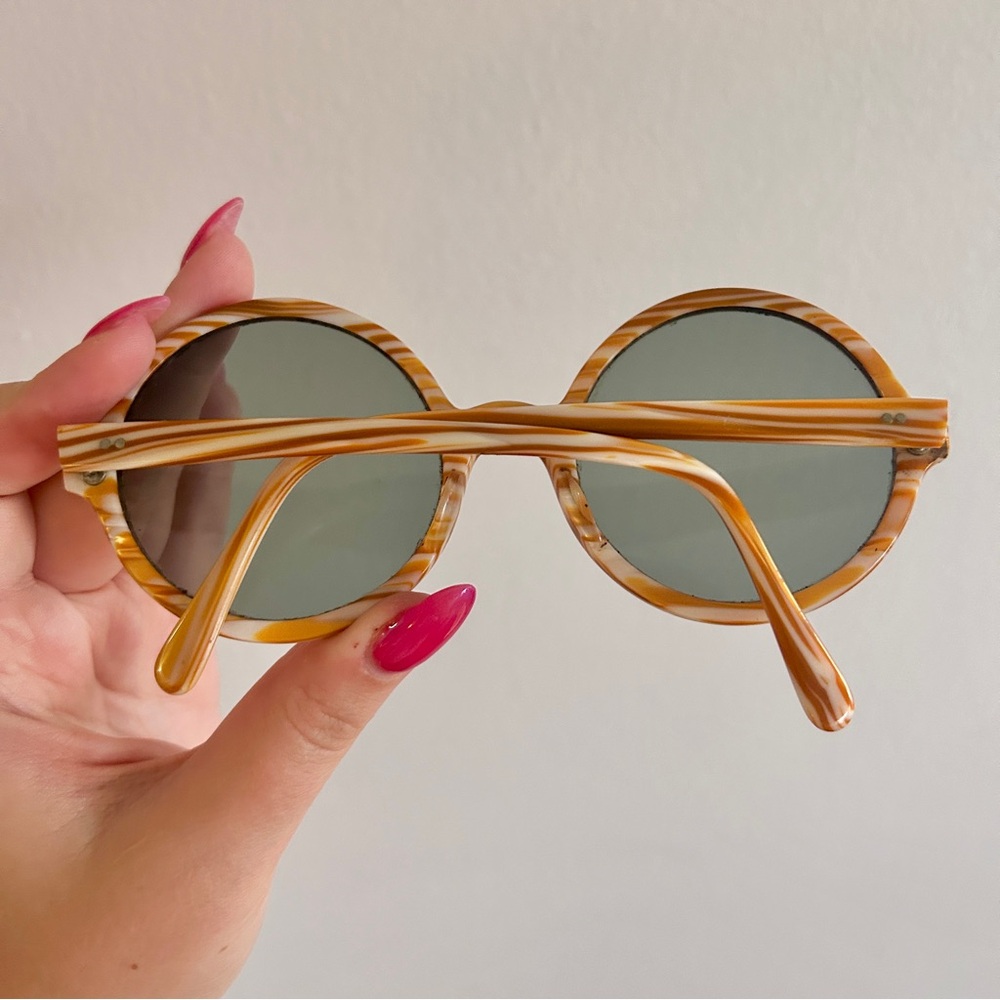 Vintage 60s 70s Marbled Round Mod Psychedelic Hippie Boho Woodstock Sunglasses - Picture 6 of 16